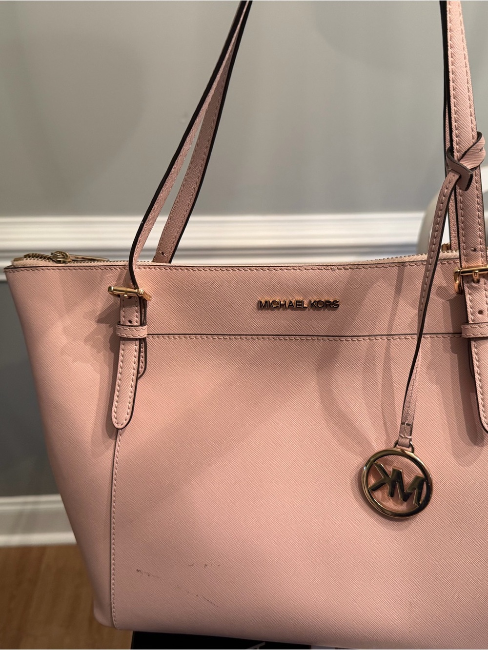 Michael Kors Pink Saffiano Shoulder Tote with Gold Hardware